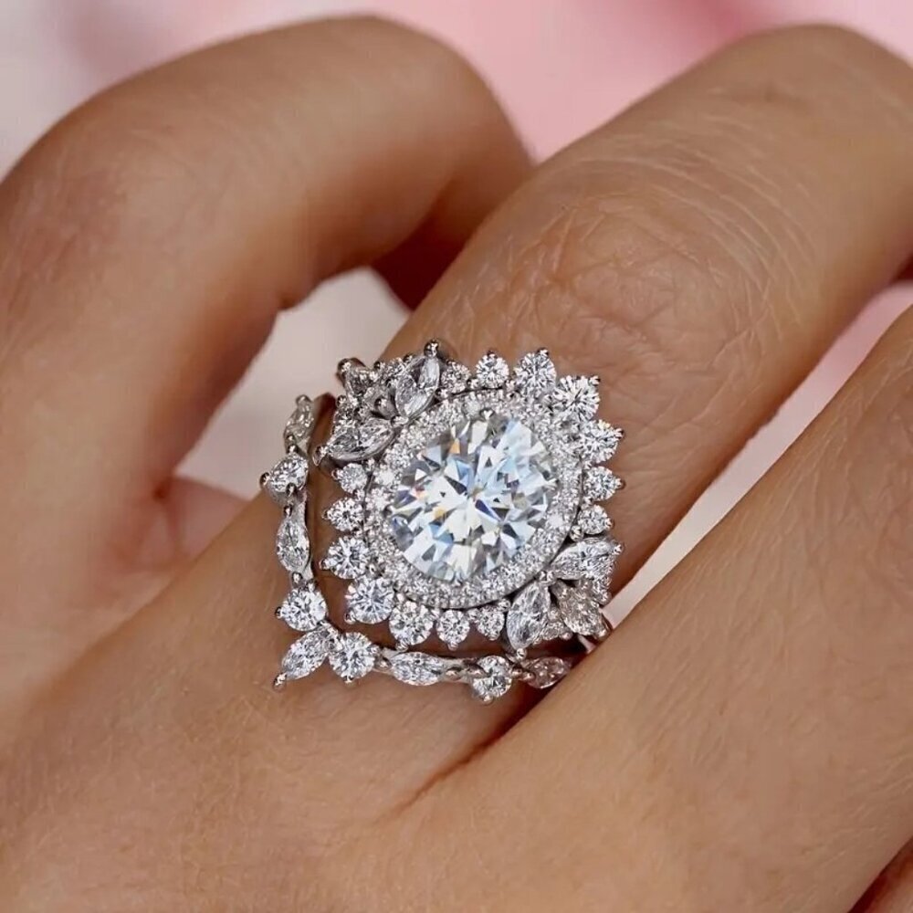 2-piece Wedding Ring Set Oval CZ Crystal Engagement Cubic Zirconia NEW Size 8 - Picture 3 of 5